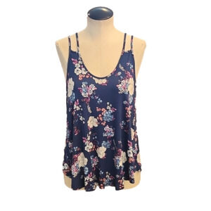 Womens Pink Republic blue floral flowy strappy top size Small.